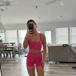 Pink One-Shoulder Sports Set